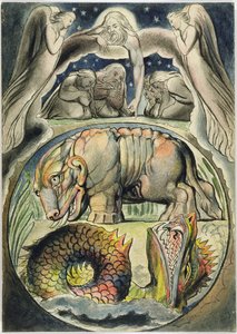 Behemoth و Leviathan ، بعد William Blake (1757-1827) (قلم جاف وحبر ومرحاض على ورق)